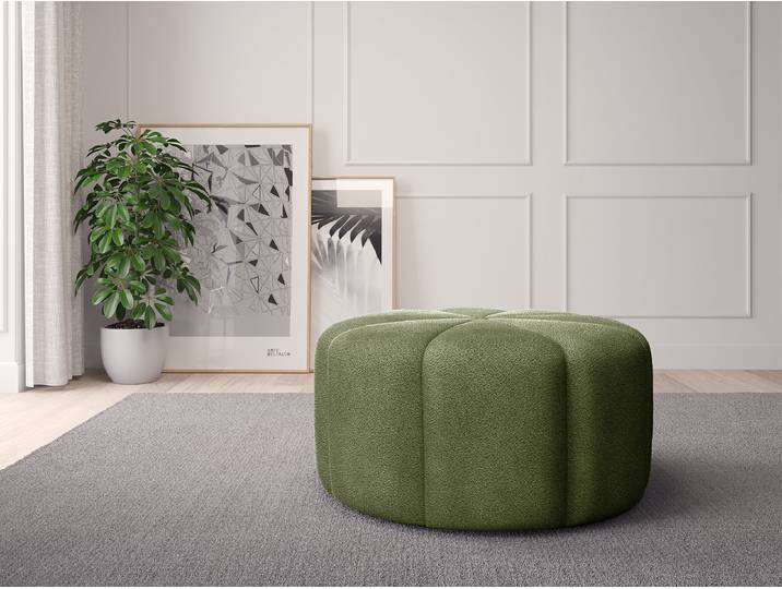 Pouf FORA 80cm Grün Teddy-Bouclé Stoff Bony: Moosgrün
