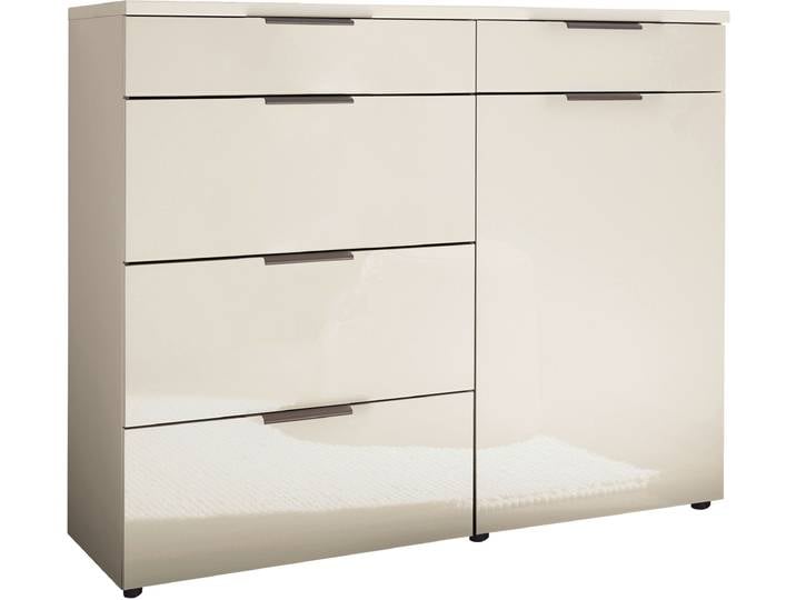 Kombikommode, Floatglas & Holzwerkstoff, Champagner-Dekor, 100×91,2×43 cm, 5 Schubladen, Wiemann Como