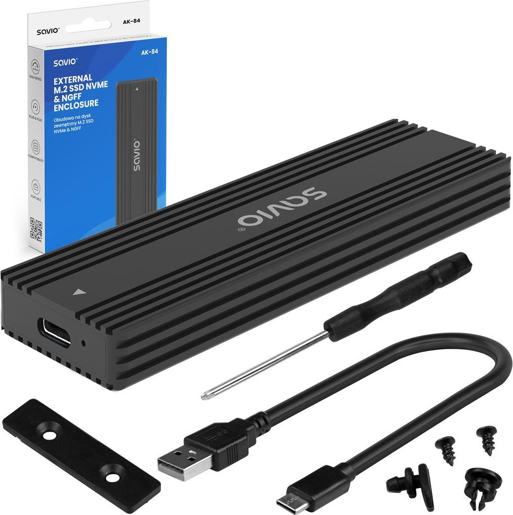 Savio AK-84 M.2 SSD-behuizing voor opslagapparaten, zwart