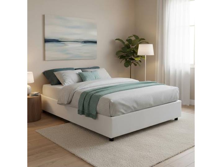 Talamo Italia - Doppelbett Chloe, Bettkasten aus Stoff, Öffnung vorne, geeignet für Matratze 140x200 cm, 100 % Made in Italy, Weiß