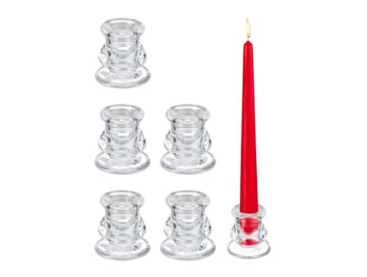 Relaxdays Porte-Bougies en Verre\, Lot de 6\, bougeoirs pour chandelles\, H x D : 5\,5 x 5\,5 cm\, Transparent