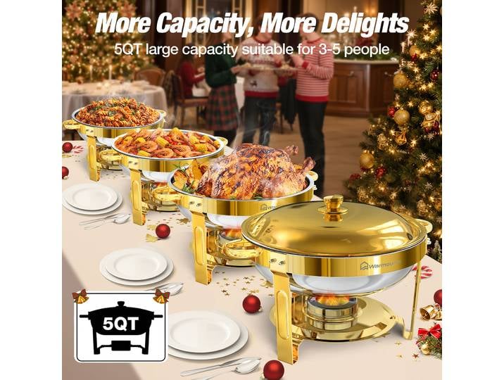 Lot de 2/4 réchauds ronds de 5 pintes pour buffet, ensemble de réchauds de qualité supérieure, chauffe-plats pleine grandeur pour buffet, mariage