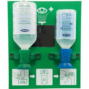 Actiomedic Augenspülung Double NaCl & pH neutral, Augenspülstation, Wandhalterung, 500 & 250ml