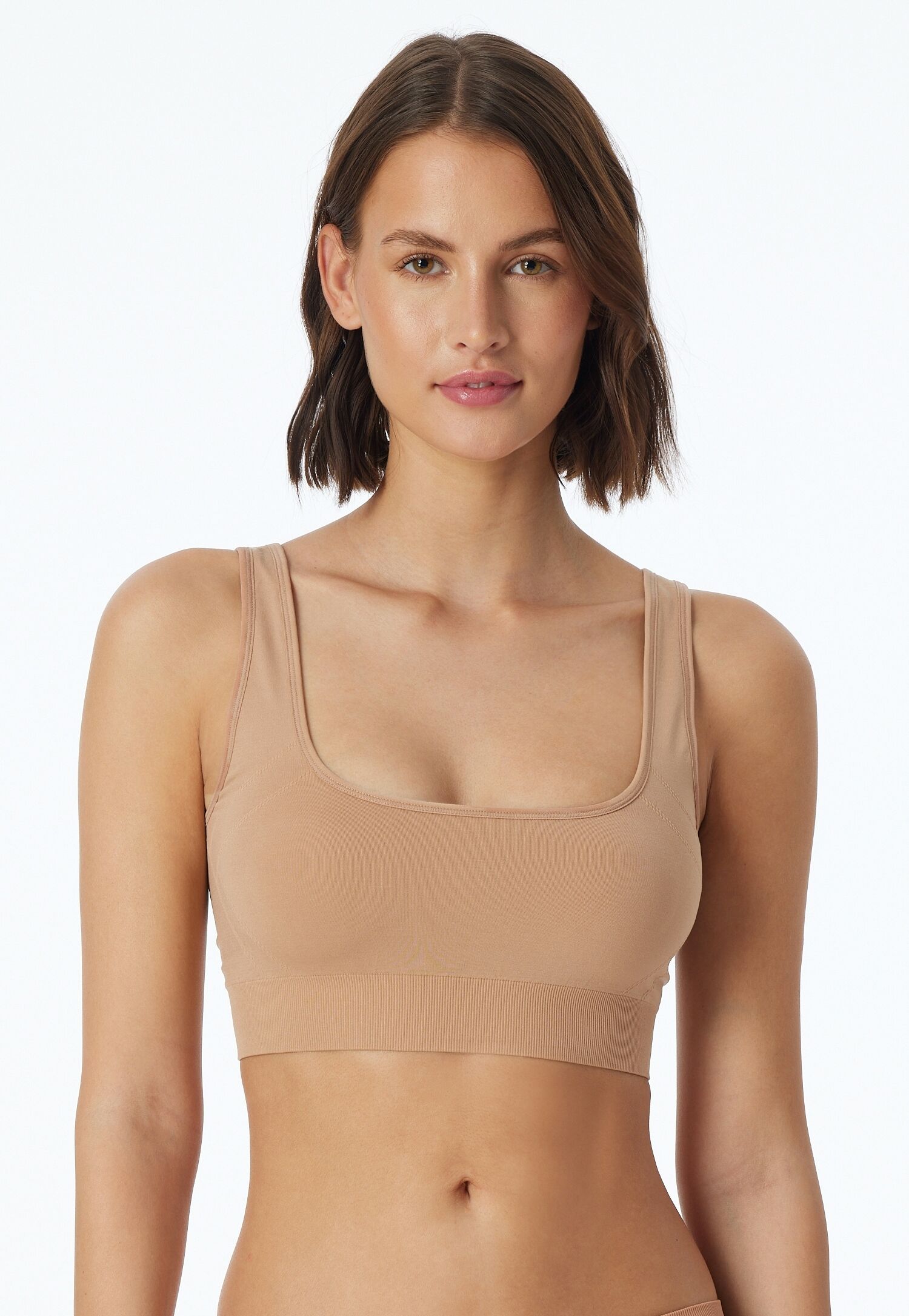 Bustier SCHIESSER "Casual Seamless", Damen, Gr. M, N-Gr, beige (maple), Microtouch, Obermaterial: 95% Polyamid, 5% Elasthan, BHs Bustier, 2in1, wendebar, U- oder V-Ausschnitt, ohne störende Seitennähte maple M, N-Gr