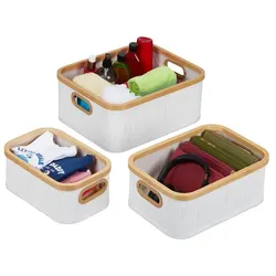 Relaxdays Aufbewahrungskorb 3er Set Bambus Beige,Weiß,Hellbraun