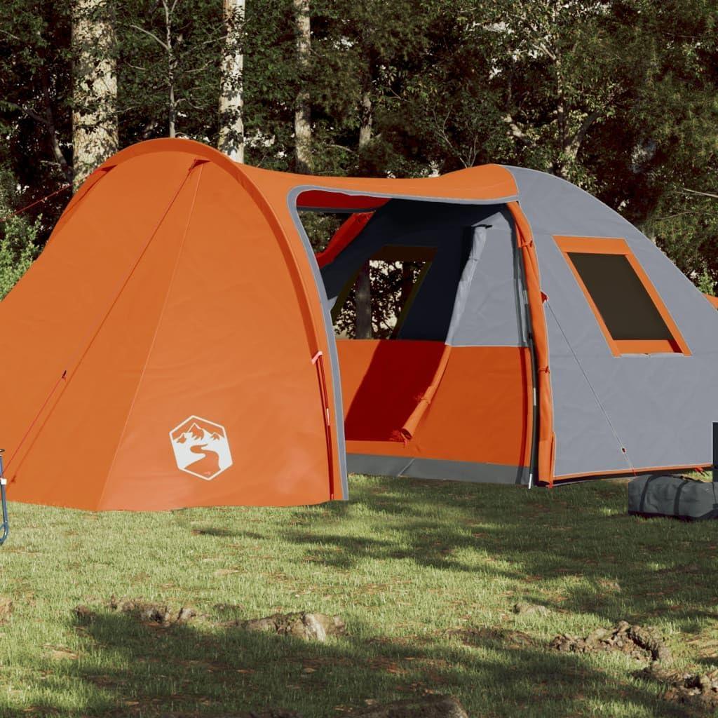 Campingzelt für 6 Personen, grau und orange, 466x342x200 cm, 185T-Taft