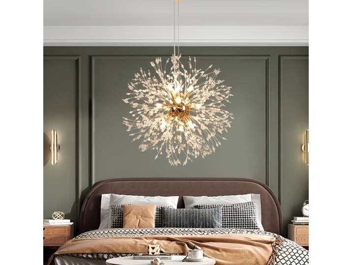JOYINLED Plafonnier de luxe en cristal doré, design moderne de pissenlit avec cordon réglable, lustre G9 à 8 lumières pour la décoration de la pièce