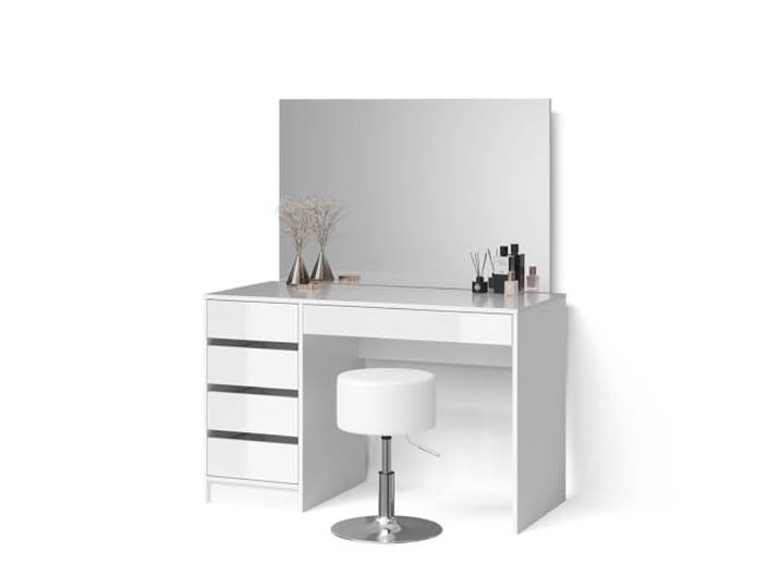 Livinity Schminktisch-Set Imola , Weiß 120 cm Spiegel · Hocker · 5 Schubladen · Freistehend · Grifflose Optik