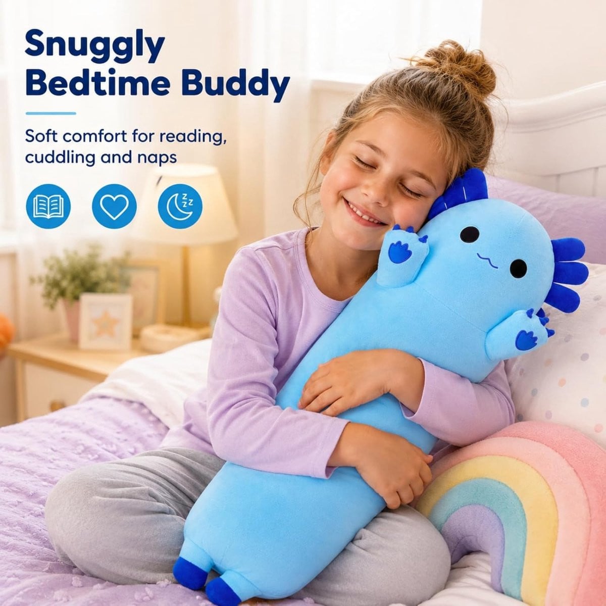 Zacht pluche Axolotl lang kussen voor kinderen, 110 cm