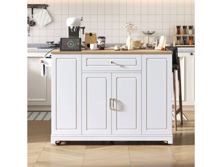 Îlot de cuisine à roulettes îlot de cuisine mobile avec tiroirs multifonctions et compartiment poubelle blanc