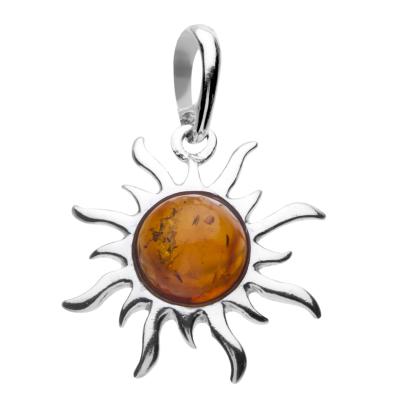 Kettenanhänger OSTSEE-SCHMUCK "- Sonne 25 mm - Silber 925/000 - Bernstein" Gr. 34, silber (silber 925, silberfarben, weiß), Schmuckanhänger, Damen, Silber 925 (Sterlingsilber), Kettenanhänger