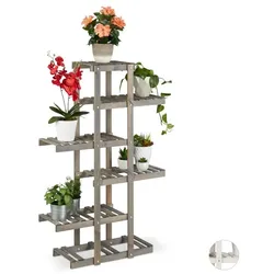 Relaxdays Blumenregal Holz 5 Ebenen Grau