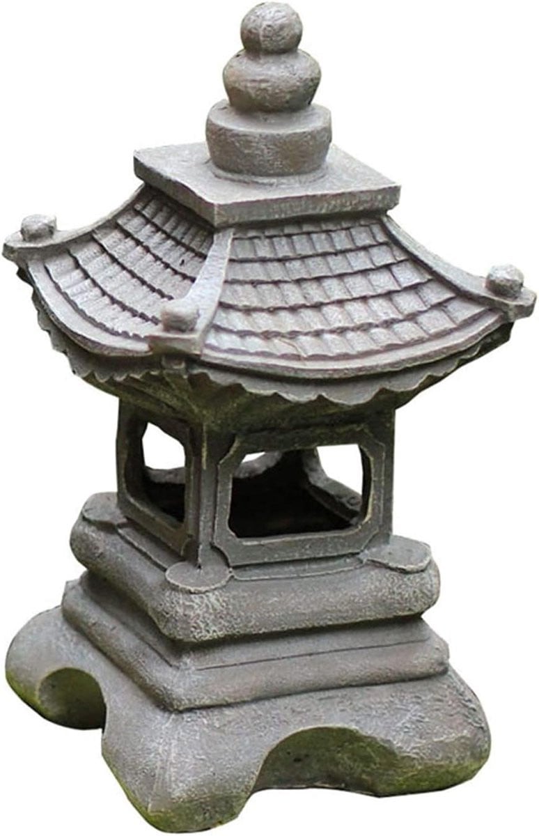 Japanse Lantaarn Paleis Tuindecoratie - Grijs - Zonnelamp met Sensor