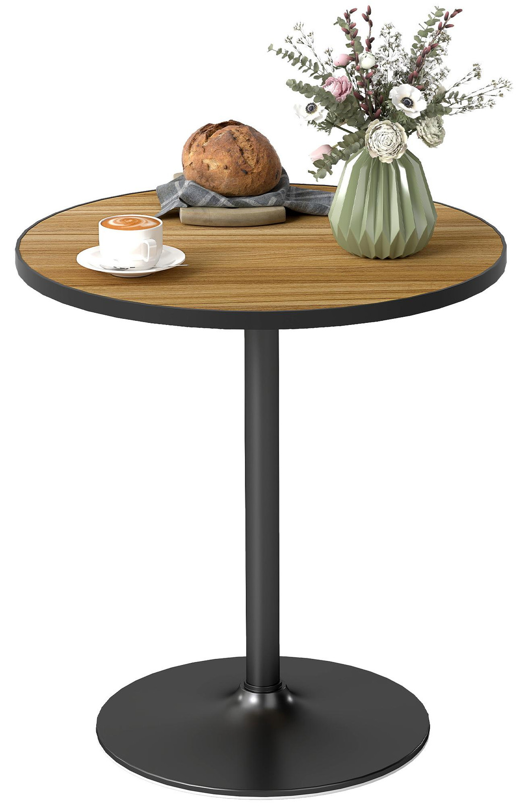 HOMCOM Moderne ronde eettafel met rundleer en houten look oppervlak