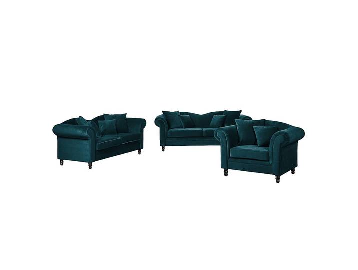 Polstergarnitur 3-2-1 Blau/Petrol Samt Glamour