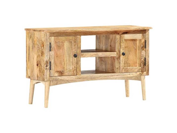 GHVBNMF Sideboard 100x35x60 cm Anrichte Massivholz Mango Rustikale Kommode aus natürlichem Echtholz mit Türen und Fächern für Wohnzimmer und Flur.