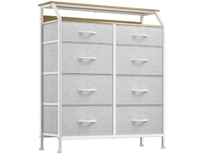 YITAHOME Commode 8 Tiroirs en Tissu Commode Meuble de Rangement Tour en Tissu Cadre Acier Robuste Salon Gris Clair