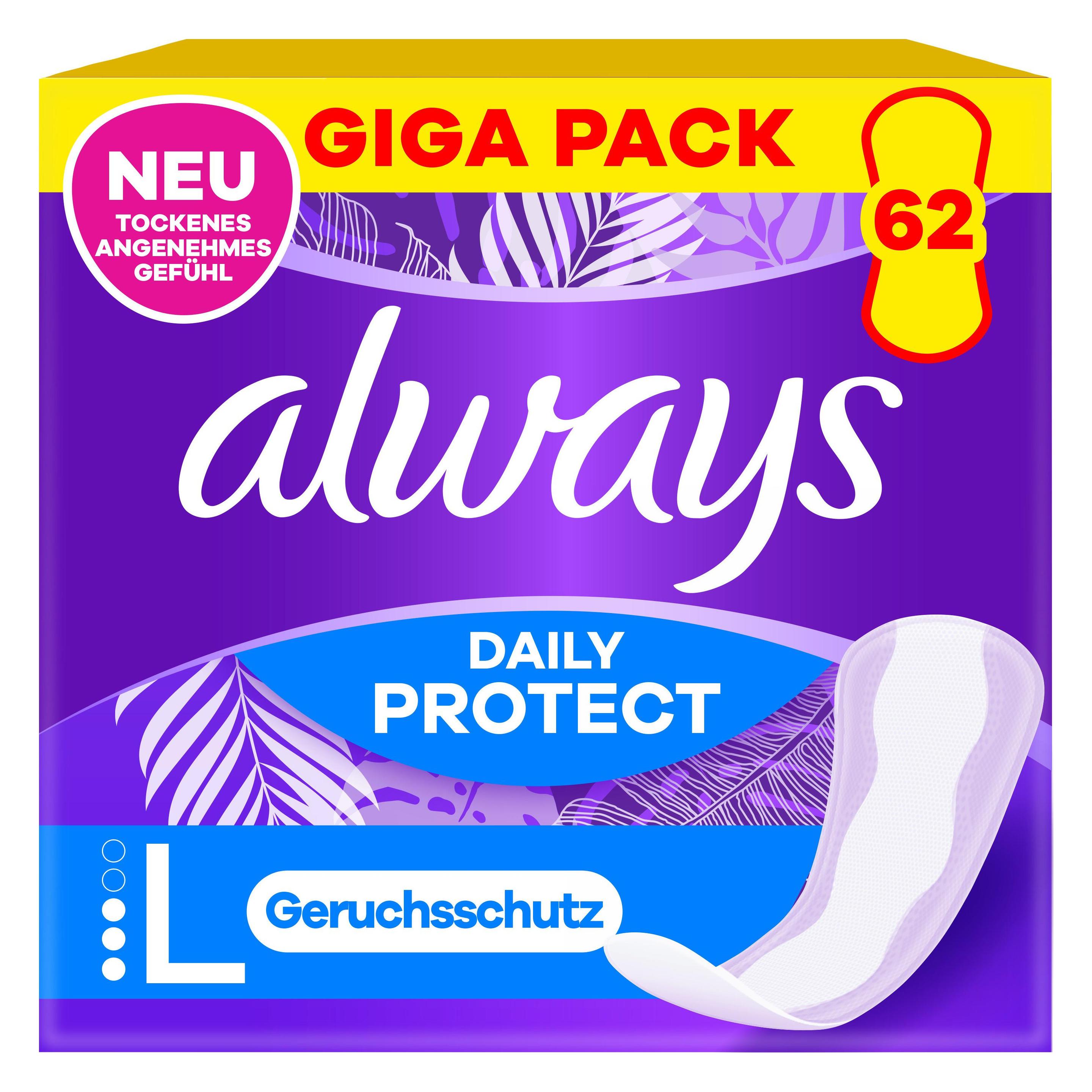 Always Slipeinlage Daily Protect Long mit leichtem Duft Gigapack 62 Damenbinde 62 Stück (62x) (8006530172653)