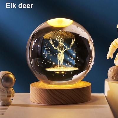 Uplift Picks 3D Crystal Ball LED Galaxy Lamp With Solar System Engraving elk Deer usb Plug