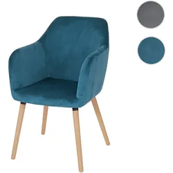 Esszimmerstuhl Malmö T381, Stuhl Küchenstuhl, Retro 50er Jahre Design ~ Samt, petrol-blau, helle Beine