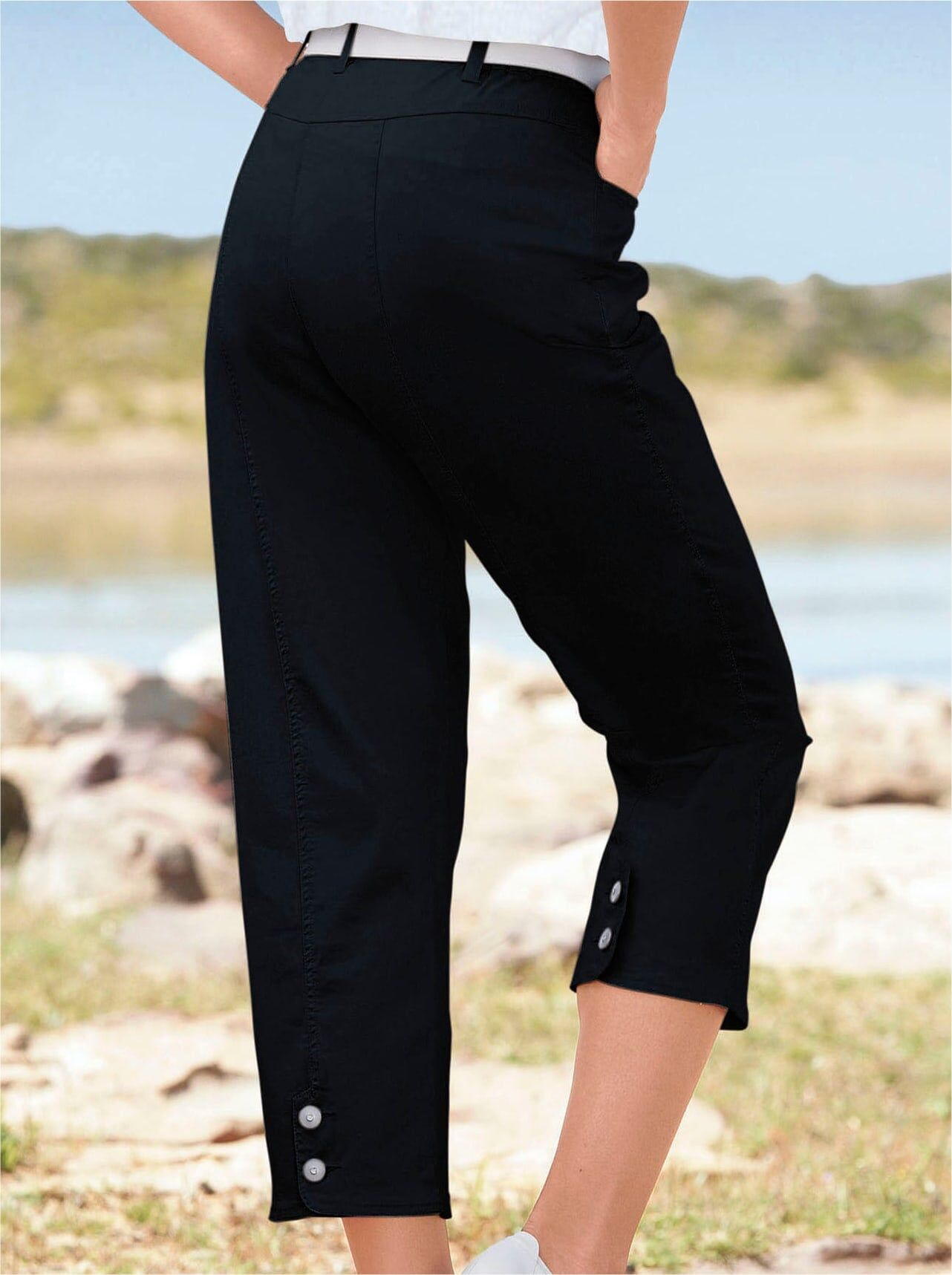 7/8-Jeans CASUAL LOOKS, Damen, Gr. 44, Normalgrössen, schwarz, 96% Baumwolle, 4% Elasthan, unifarben, 7/8-Länge, Jeans 7/8-Jeans schwarz 44, Normalgrössen