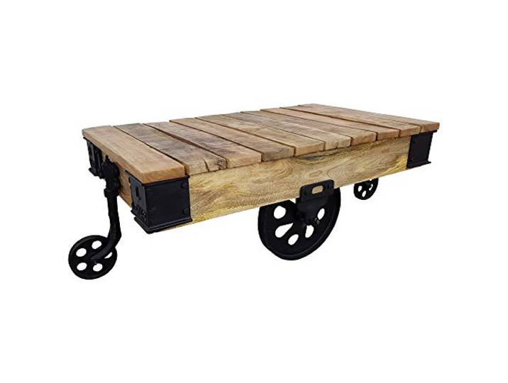 Indoortrend Couchtisch Lounge-Tisch Räder Massiv Mangoholz Metall Vintage Industrie Design