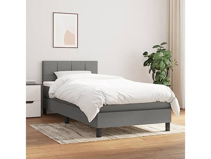 RJPLMFV Komplettes Bett, 90 x 200 cm, Dunkelgrau, mit verstellbarem Matratze mit Taschenfedern, feste Unterstützung, atmungsaktiver Stoff, Matratzenschoner inklusive