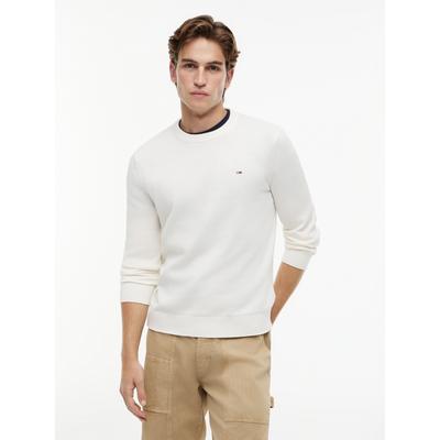 Strickpullover TOMMY JEANS "TJM SLIM FIT LIGHT SWEATER", Herren, Gr. M, weiß (ancient weiß), Strick, Obermaterial: 100% Baumwolle, slim fit normal, Rundhals, eingesetzt Rippstrickbündchen, Pullover Strickpullover, Slim fit mit Rundhalsausschnitt