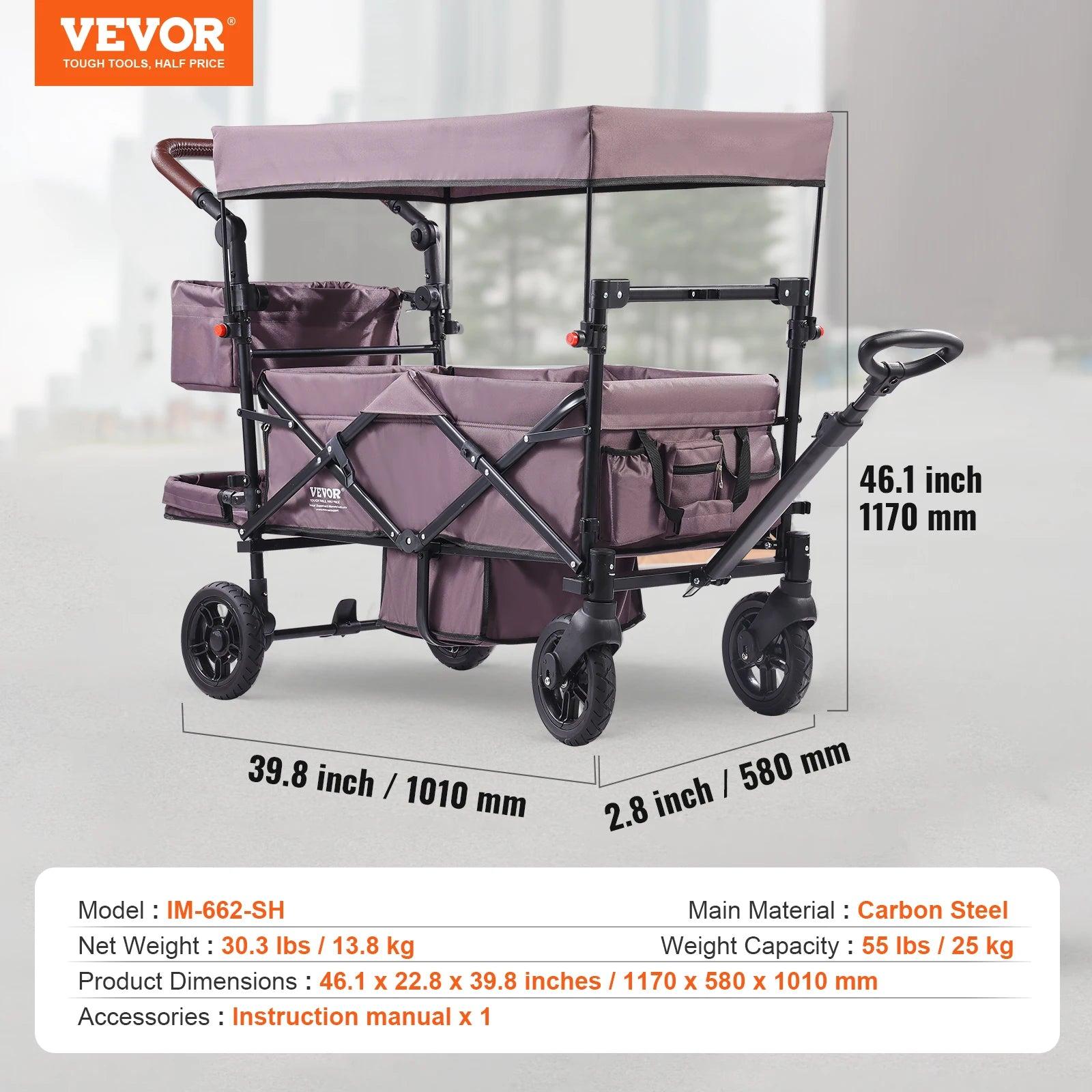 Faltbarer Kinderwagen für Zwillinge - Quad-Kinderwagen mit verstellbarem Griff und abnehmbarem Verdeck