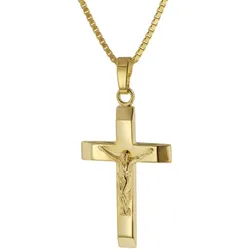 trendor 39055 Kruzifix-Anhänger 22 mm Gold 333 mit goldplattierter Halskette, 50 cm
