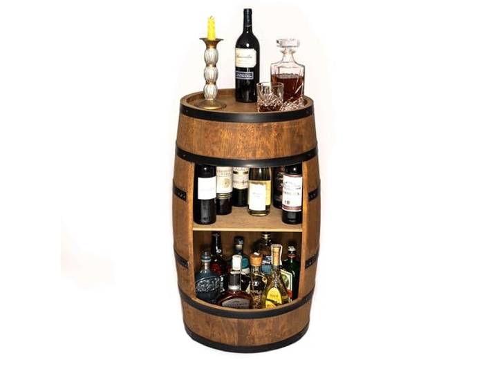 CREATIVE COOPER Weinfass Stehtisch - Mini Bar Regal Rund - Alkohol Shrank Flaschenregal Holz Regale - Holzfass Deko - Hausbar Theke - Fassmöbel - Wine Rack - Möbel Wohnzimmer - Fassbar 80Cm (Wenge)
