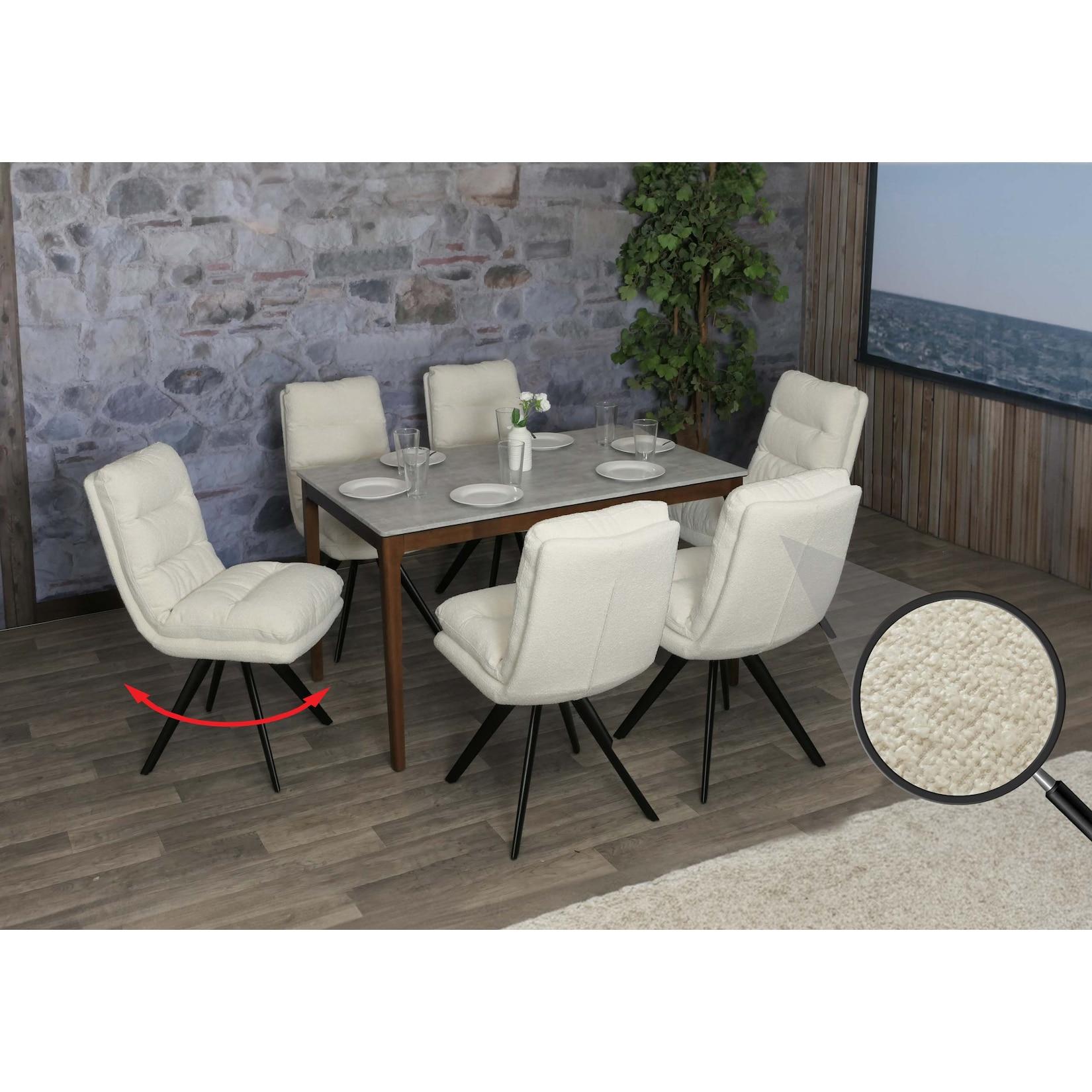 6er-Set Esszimmerstuhl MCW-G66, Küchenstuhl, drehbar Auto-Position Stoff/Textil Bouclé MVG ~ cremeweiß