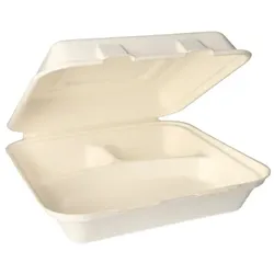Papstar Menüboxen "pure", 3-geteilt, 8 x 24 x 24 cm, Zuckerrohr, weiß, 125 Stück