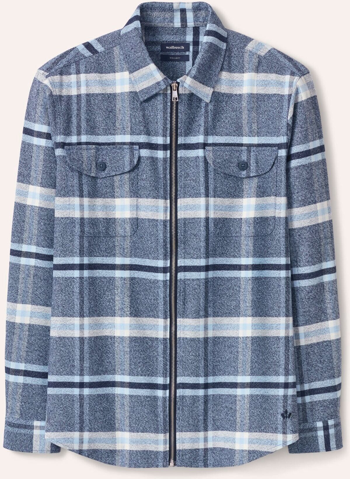 Walbusch Flanell-Hemd mit Reißverschluss, Regular Fit#noch offen: Größenlauf, Farbe Blau, 50, wärmender Flanell mit Reißverschluss Herren