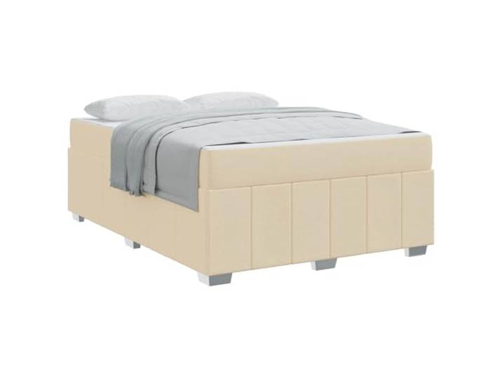 KKgypkn Boxspringbett mit Matratze 140x200 cm Stoff Creme, Bettgestell mit Matratze, Bettrahmen mit Taschenfederkern-Matratze, mittelfeste Lattenrost, Pfostenbeine aus Kunststoff