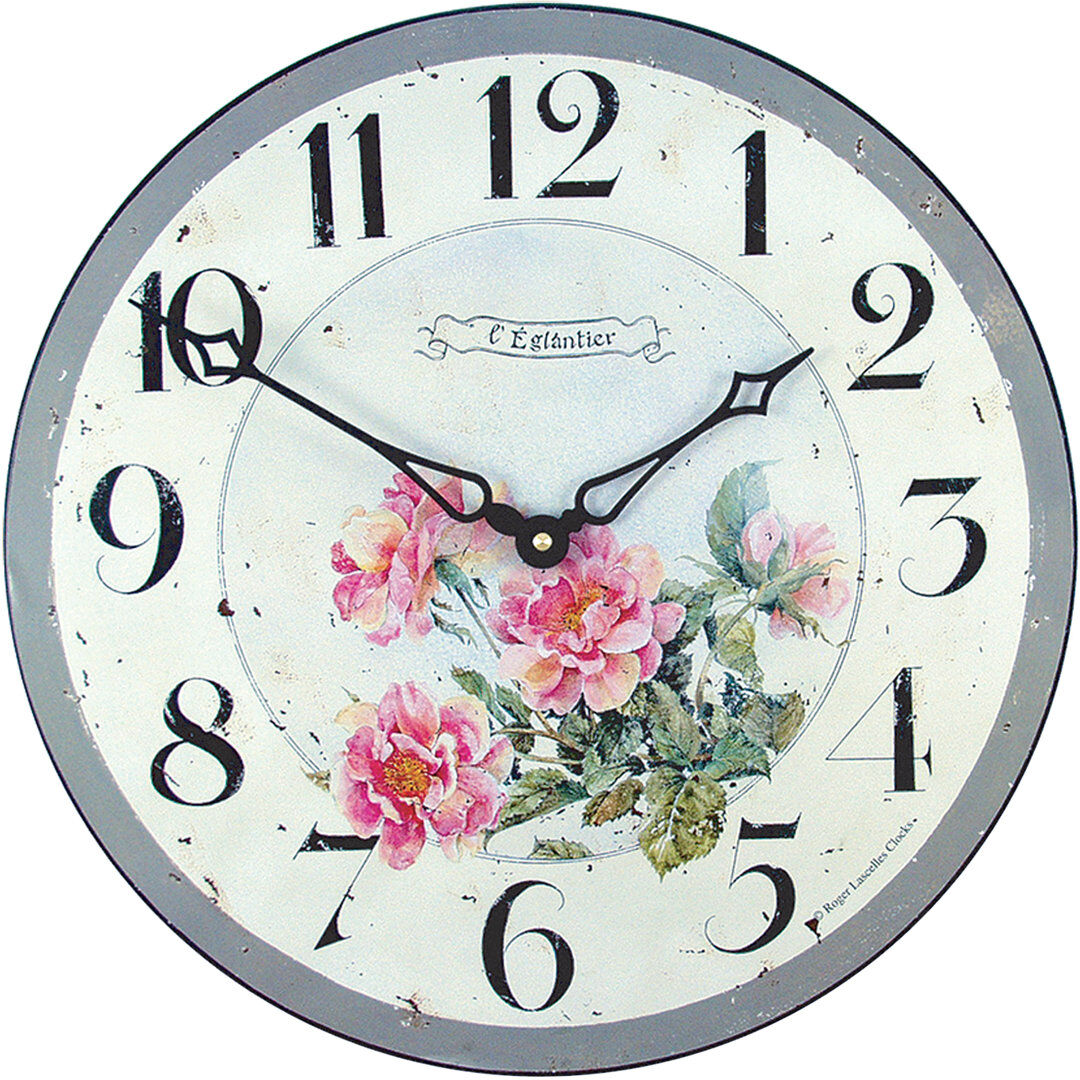 Roger Lascelles Clocks Pink Roses Wall Clock - 36cm Grey;Pink 36cm W X 36cm H