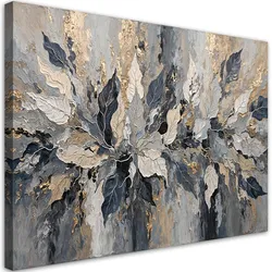 WANDBILD grau gold glamour blätter
