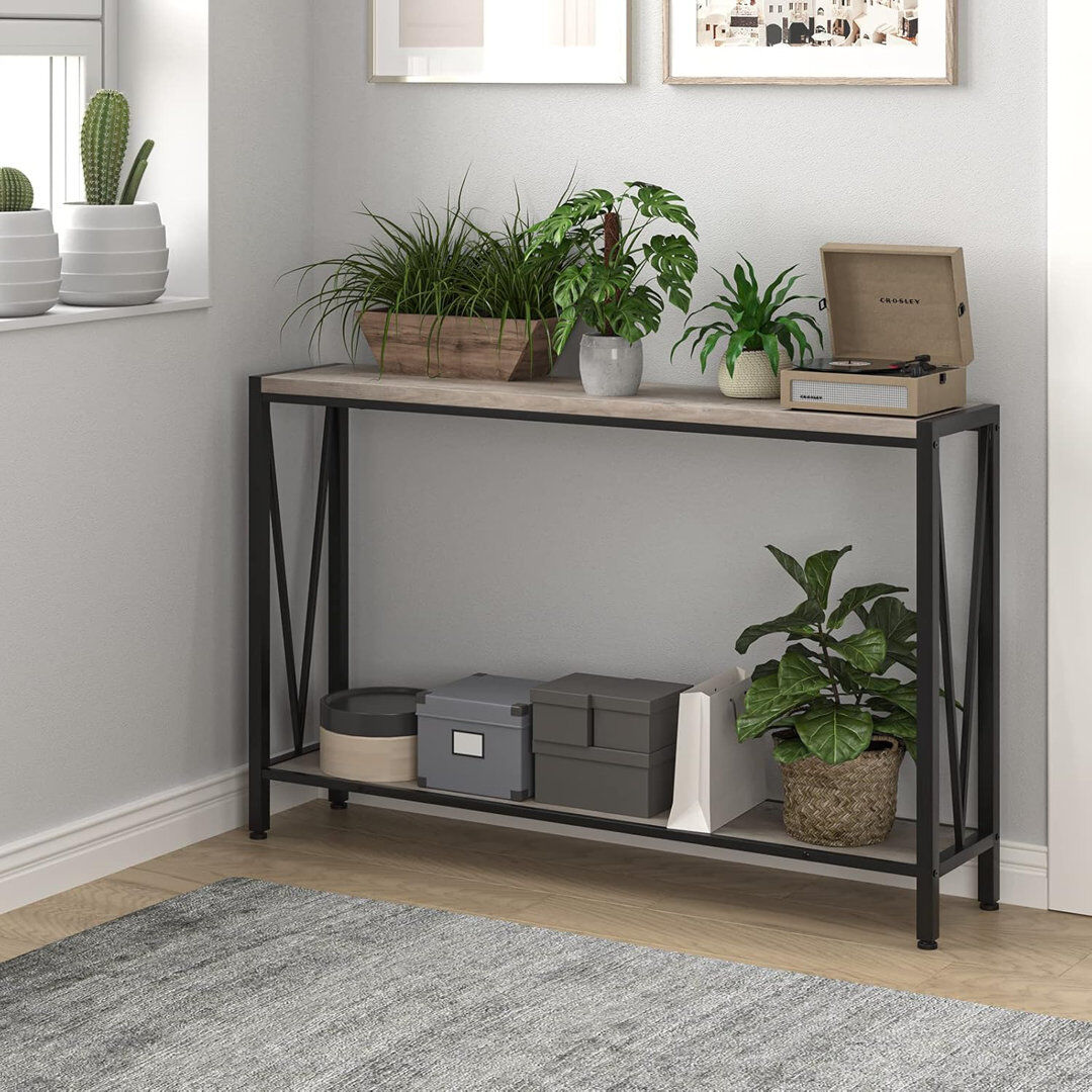 Borough Wharf 120x25x76cm Industrial Console Table with Shelf, Narrow Sofa Table Grey 76.5cm H X 109cm W X 25cm D