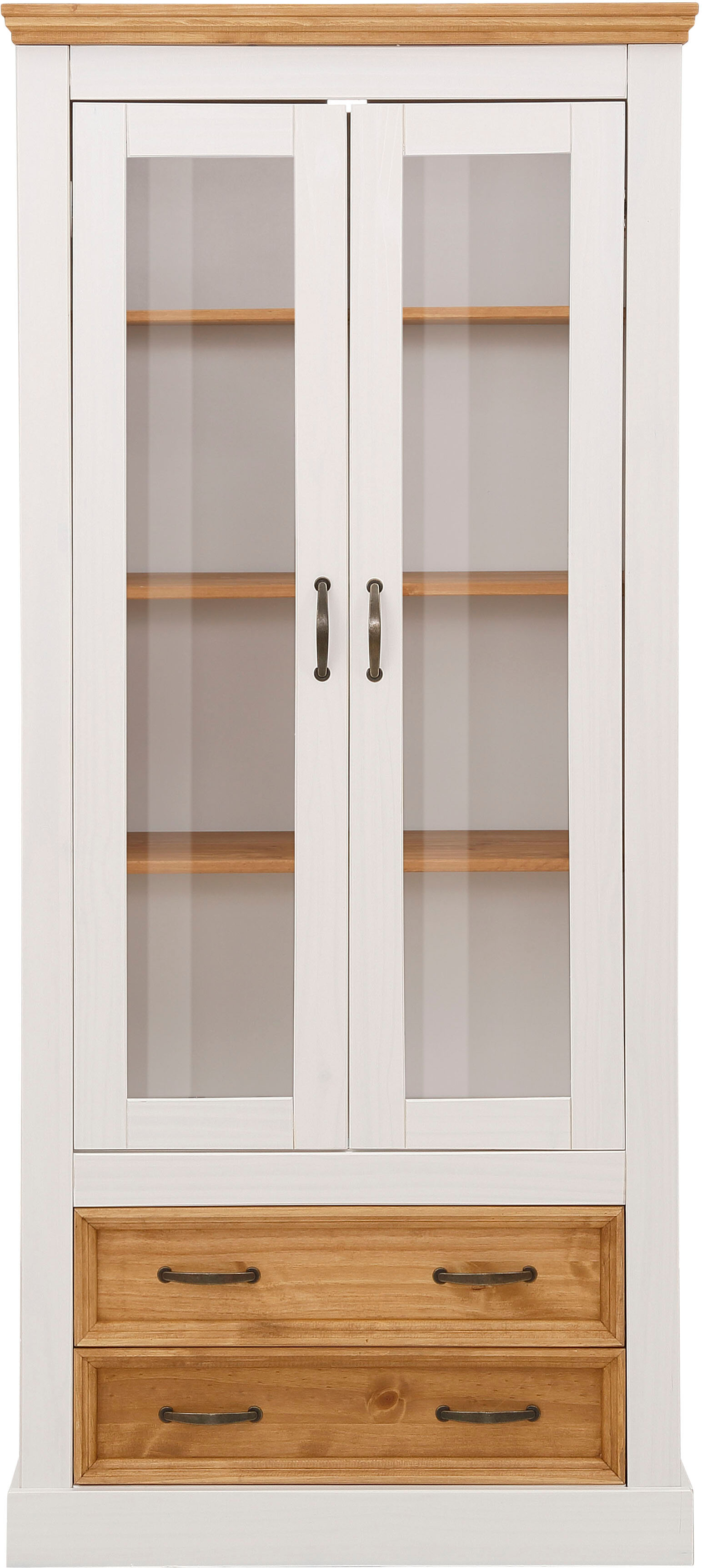 Vitrine GOODPRODUCT "Selma", weiss (weiß, natur), Schränke, Vitrine, Höhe 180 cm, mit schöner Holzmaserung weiß, natur Einheitsgröße