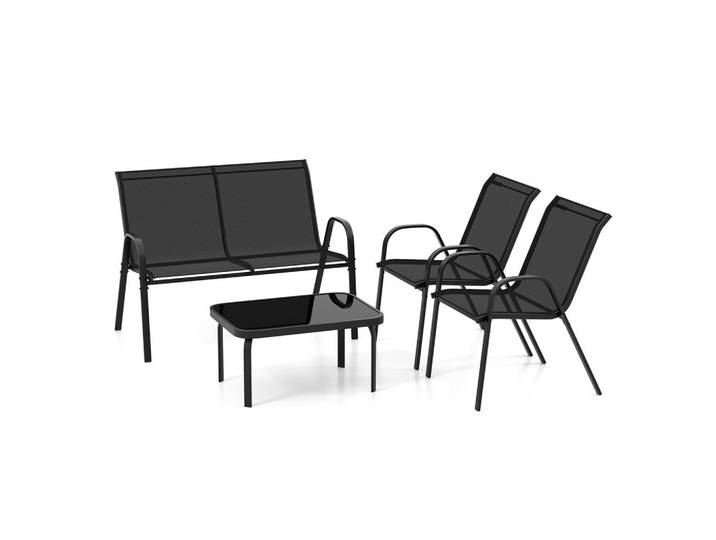 GARTENMÖBEL Set Schwarz(4-teilig)