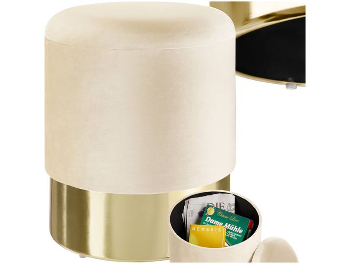 Pouf coffre de rangement aspect velours SARINA - crème