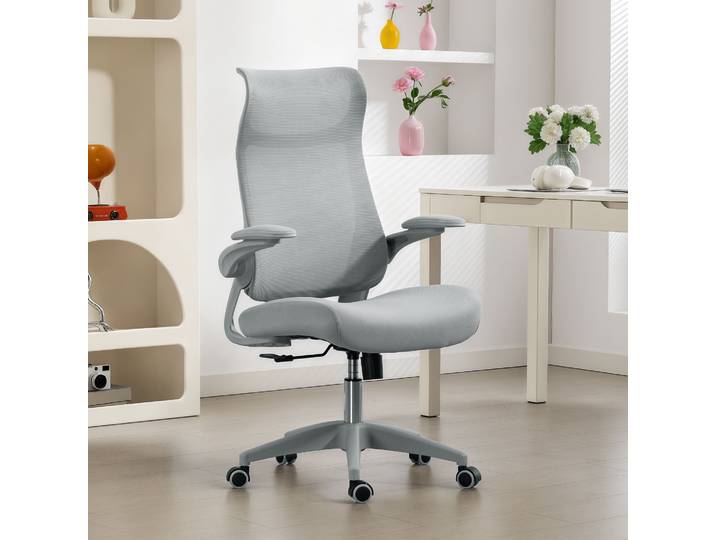 HOMCOM Chaise Bureau Ergonomique Maille Réglable Gris
