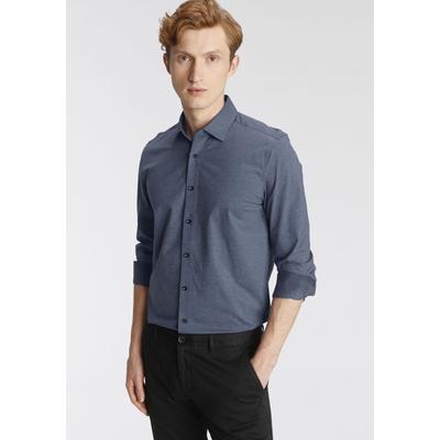 Langarmhemd OLYMP "Luxor 24/Seven modern fit Jerseyshirt", Herren, Gr. 39, N-Gr, blau (rauchblau), Jersey, Obermaterial: 92% Baumwolle, 8% Elasthan, Hemden, mit geruchshemmenden Materialeigenschaften