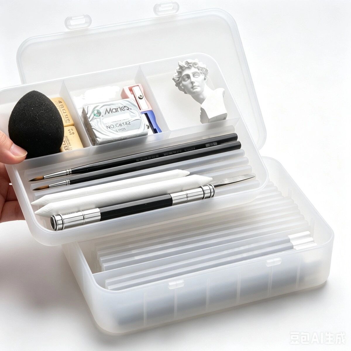 INF Étui à crayons double couche portable - PP épaissi, diviseur coulissant DIY, double verrou, capacité env. 175 stylos
