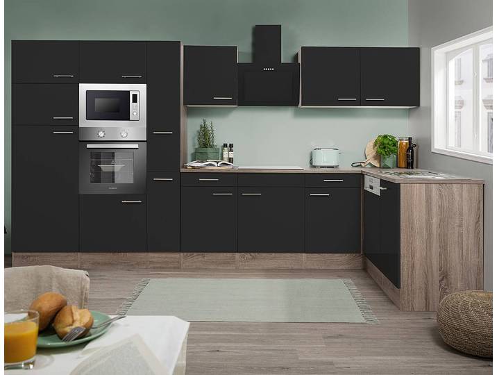 Cuisine d’angle Oliver IV 370cm Noir/Noir