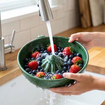 The Handy Homestead Automatic Swirl Fruit & Vegetable Washing Bowl With Quick Drain Strainer Automatic Swirl Fruit & Vegetable Washing Bowl With Quick Drain Strainer