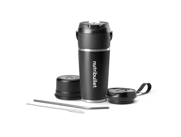 NUTRIBULLET Smoothie-Maker Flip NBP016B - Smoothie Mixer to go, Akku, isoliert, 575ml, Schwarz , schwarz, B:10,5cm H:26,5cm T:13,5cm, Zerkleinerer, Kabellos mixen, wiederaufladbar, isoliert, für Eis + gefrorene Früchte, Smoothie-Maker