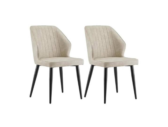 LuxusKollektion Esszimmerstuhl Esszimmerstuhl Retro Kunstleder Polsterstuhl 2er Set B Beige