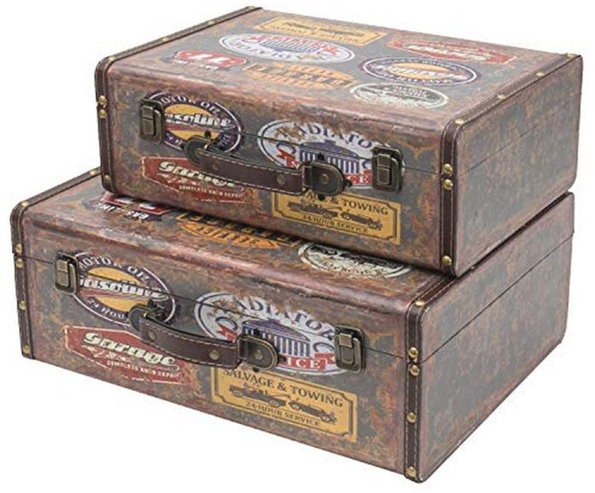 Vintage Houten Koffer Set van 2 - Decoratieve Opbergdozen in Verschillende Maten