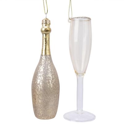MARELIDA Weihnachtsbaumschmuck CHAMPANGER Flasche und Glas 2teilig